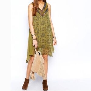 Free People Olive Print High Low Dress